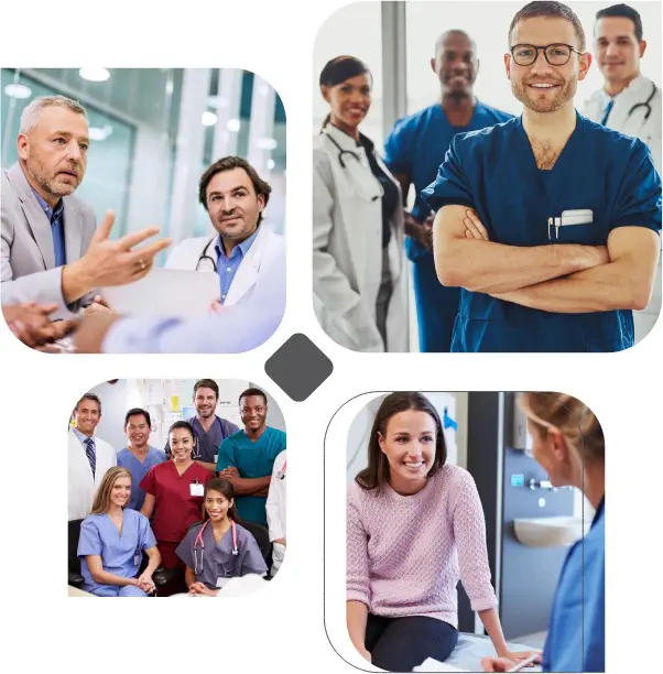 A Collage of doctors and patient discussing with doctor